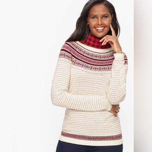 Talbots Nordic Fair Isle Lambs Wool Blend Crewneck Pullover Sweater Size XLP